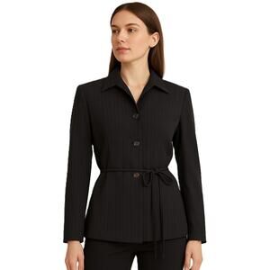 Vintage Black Pinstripe Suit Jacket Blazer Size 8 Larry Levine